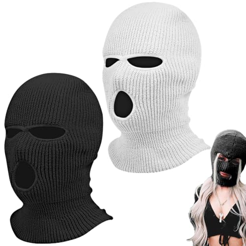 LKJAUOZ 2 Stück Gestrickte Sturmhaube mit 3 Löchern Volle Gesichtsabdeckung Winter Vollgesicht Sturmmaske,Balaclava,Gestrickte Sturmhaube,Multifunktionsmaske, Skimütze für Motorrad und Fahrrad