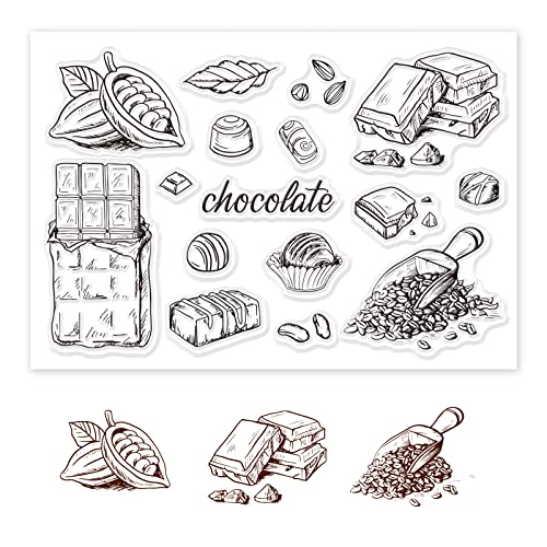 GLOBLELAND Silikonstempel Schokolade Klare Stempel Schokostückchen und Kakaobohnen Transparente Stempel Clear Stamps für Kartenherstellung und DIY Scrapbooking Dekor