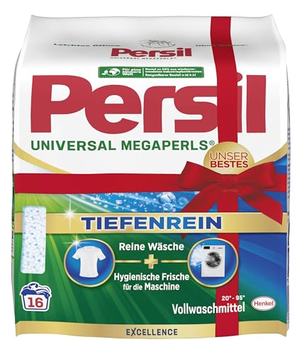 Persil Universal Megaperls (16 Waschladungen), Vollwaschmittel mit Tiefenrein Technologie, Waschmittel für reine Wäsche & hygienische Frische für die Maschine, 20 °C bis 95 °C