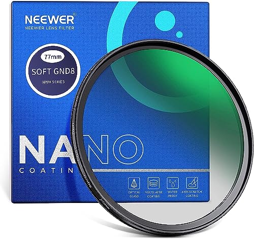 NEEWER 77mm HD Soft GND8 Verlaufsfilter, 3 Blendenstufen (0,9) weicher Grauverlaufsfilter mit 30 lagiger Nanobeschichtung/wasserabweisend/Kratzfest/Antireflexion für ausgewogenen Lichtanteil