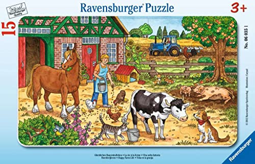 Ravensburger Kinderpuzzle - 06035 Glückliches Bauernhofleben - Rahmenpuzzle für Kinder ab 3 Jahren, mit 15 Teilen