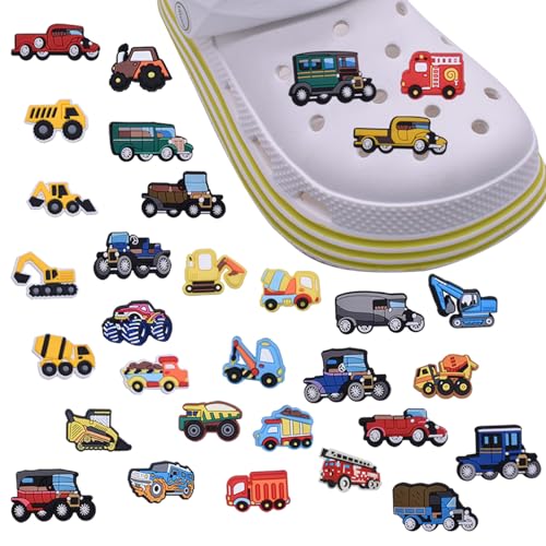 Onperpoe 31 Stücke Schuh Charms Cartoon Schuhanstecker Auto Schuh Ornamente Bagger Schuh Charm für Kinder Traktor PVC Shoe Charms für Crocs Armband-Charms Clog-Dekor für Bands Bracelet Mädchen&Jungen