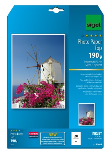 SIGEL IP684 InkJet Fotopapier Top, A4, 20 Blatt, seidenmatt, hochweiß, 190 g, für hochwertige Fotografien