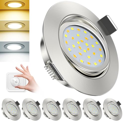 ACELIFE LED Einbaustrahler 230V, 7W 950LM Dimmbar Deckenspots Flach Einbauleuchten 68-80mm Schwenkbar Spots Warmweiß 3000K Neutralweiß 4500K Kaltweiß 6500K für Badezimmer Küche Wohnzimmer,6er Set