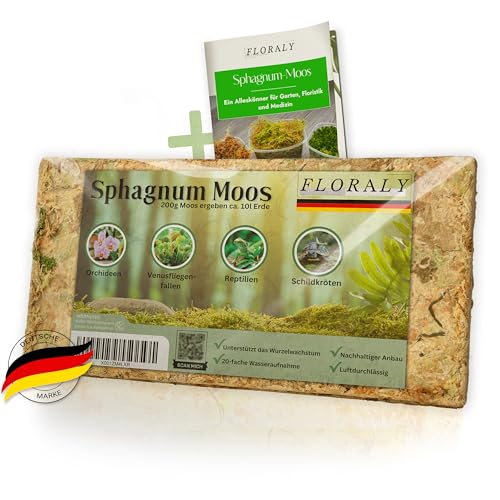 FLORALY 200g Premium Sphagnum-Moos für Pflanzen | geeignet für Orchideen, Bromelien, Terrarium oder Schildkröte UVM. | besonders langlebiges Torf-Moos, Peat Moss Sphagnum-Moss für Pflanzen lebend