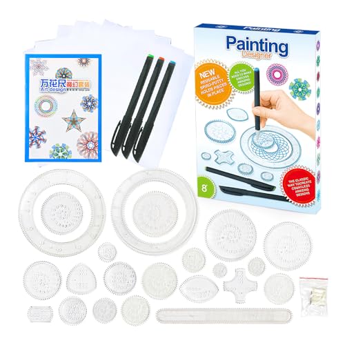 Lotvic Spiral graph Kinder, Spiral graph Spiral Drawing Spielzeug Set, Mandala Schablone Zeichnen lernen für Kinder ab 6 Jahren für Steine, DIY Nail Art, Handwerk, Muster Färbung, 28 Stück