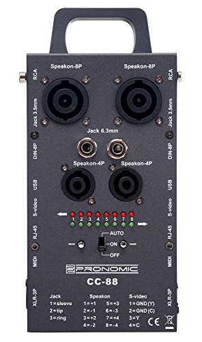 Pronomic CC-88 Multi-Kabeltester (Multi-Format-Kabeltester, Speakon, XLR, Chinch, RJ45, Klinke, Din, MIDI, S-Video, LED Anzeige, Tragegriff) grau