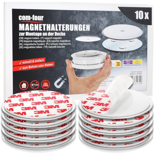 com-four® 10x Magnethalterung für Sicherheitsmelder - Halterung zum Kleben oder Bohren - Befestigung mit extra starken Klebepads für Rauchmelder - magnetische Aufhängung (10 Stück - silberfarben)
