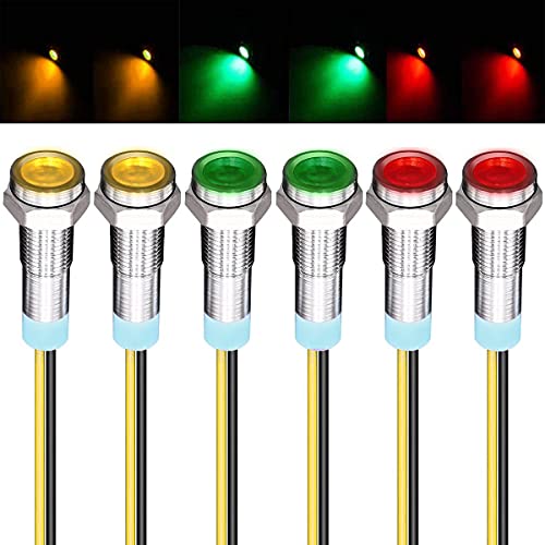 GUUZI 6pcs 220V-230V 6mm LED Panel Pilot Dash Warnlicht Kontrollleuchte Lampe Pilot Dash Glühbirnen Richtungs (Rot/Gelb/Grün)