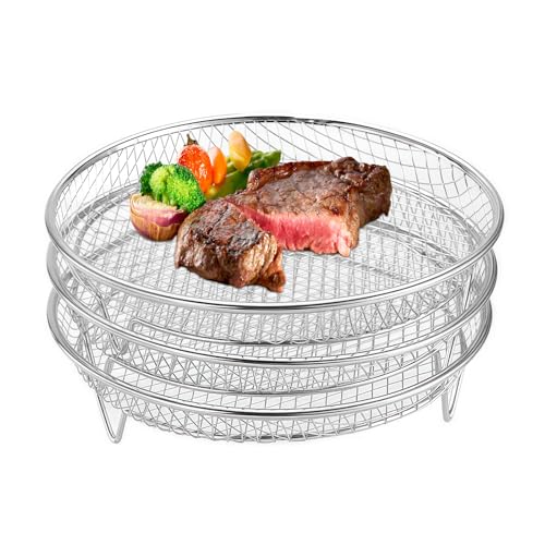 WANDGU 3 Stück Heißluftfritteuse Grillrost aus 304 Edelstahl (Rostfrei) - Quadratisches Air Fryer Zubehör für Backen & Grillen, Universal Kompatibel mit Philips/Tefal/COSORI, 20x20x10cm
