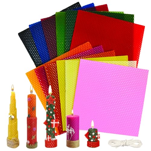 BOUFEIDA 12 Stück Bienenwachs-Kerzenherstellungsset,Kerzen Wachsplatten,Wachsplatten für KerzenGeeignet,für Kinder DIY Kerzen machen und Eltern-Kind Interaktion(20 * 20cm)