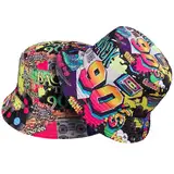 Halinuia 2 Stücke Retro 90er Fischerhüte Hip Hop Bucket Hat Rock Scrawl Fischerhut Modische Bucket Hat Anglerhut Sonnenhut Faltbar 90er Style Unisex Fishing Hut für Frauen Männer