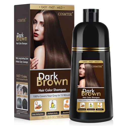 Dunkelbraun Haarfärbeshampoo für Graues Haar, Sofort Haarfarben Shampoo für Männer und Frauen, Hair Dye 3 in 1, Hair Color Shampoo 500ml