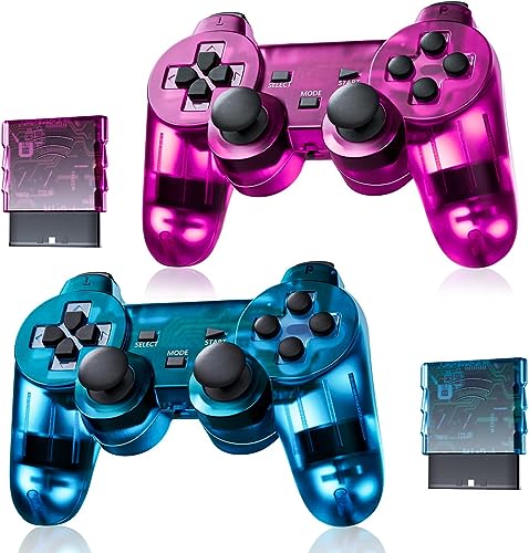 AUFGLO Classic Drahtlos Controller für Ps2/Dual Shock 2/PC (Lila+Blau)