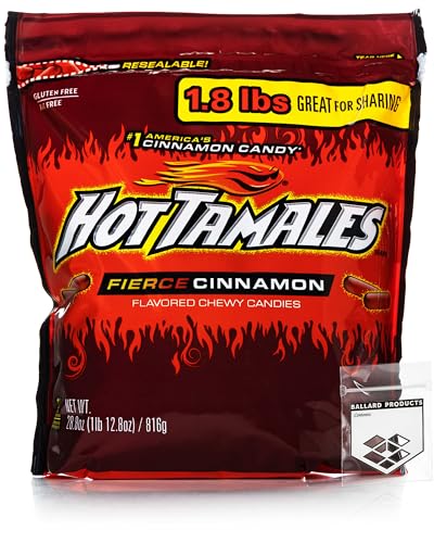 Hot Tamales Cinnamon Chewy Candy, Packung mit 1 Big Bag – je 0,8 kg – Großpackung Süßigkeitenbündel würziger Zimtbonbons – Bündel mit Ballard Products wiederverschließbarem Beutel