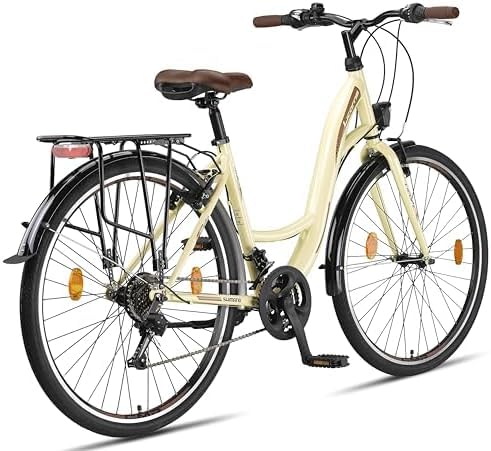 Licorne Bike Stella Premium City Bike in 24,26 und 28 Zoll - Fahrrad für Mädchen, Jungen, Herren und Damen - 21 Gang-Schaltung - Hollandfahrrad Citybike (28 Zoll, Beige)