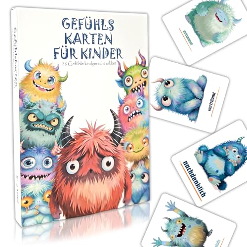 Gefühlskarten für Kinder – 26 Gefühlsmonster Karten mit Erklärungstexten, Pädagogisch wertvoll zur Förderung der sozialen & emotionalen Entwicklung, Ideal für Kindergarten & Grundschule