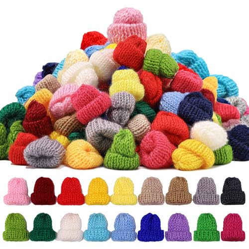 YeyeCyrilze Mini MüTzen Zum Basteln 100 Mini MüTzen FüR SorgenwüRmchen ZubehöR MüTzen FüR GlüCkswüRmchen Mini StrickmüTzen Zum Basteln Hut Basteln Von Weihnachte (100 Pcs Kein Ball)