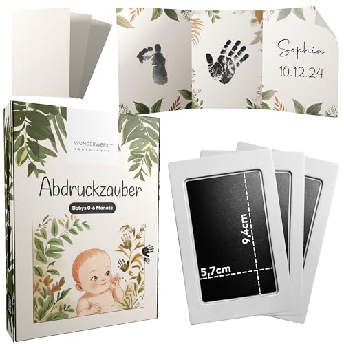 Wunderwerk Abdruckzauber Abdruckset Baby - 3x Schwarzes Handabdruck Pad für Füße und Hände | Baby Zubehör | Geschenk zur Geburt