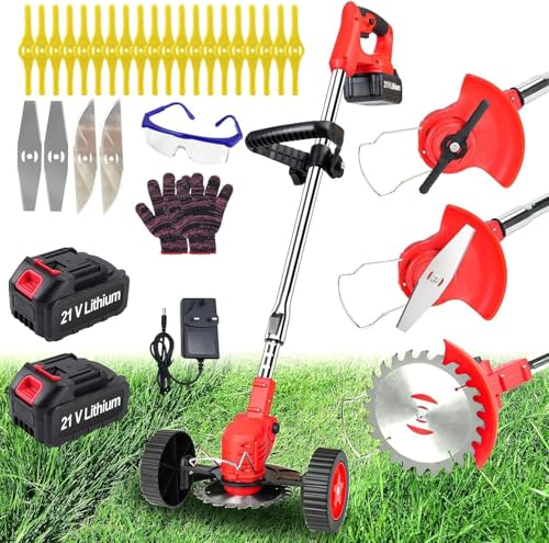 Akku-Rasentrimmer 21V Elektrischer Rasentrimmer - Rasentrimmer Mit 4.0AH Akku-Batteriebetriebener Garten-Rasen-Unkraut-Trimmer Elektro-Trimmer Gartenkantenfräser mit 3 Arten Klingen für Garten, Hof
