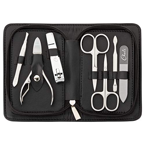 Chali® Nagel Set 7-tlg. mit Etui, Edelstahl Maniküre/Pediküre Set - Nagelschere, Nagelknipser, Pinzette, Glasnagelfeile uvm