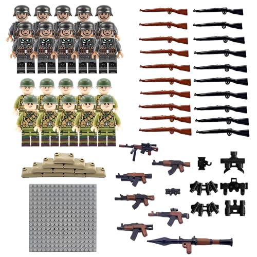 20 Mini Figures Military Kit, Enthält Gewehr*26/Bodenplatte*1/Sandsack*10/Bazooka*1/Nachtsichtgeräte*7, Toy Soldiers Ww2, Soldaten Figuren, Toy Soldiers, Sehr Geeignet Für Militärische Enthusiasten