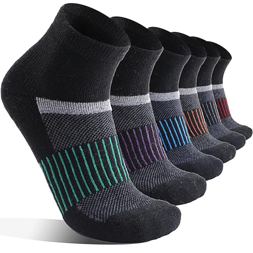 Merino Kurz Viertellänge Wandersocken, Sneaker Socken, Thermosocken Warme Wintersocken Wollsocken, Atmungsaktiv Laufsocken Sportsocken Trekkingsocken für Herren Damen 6 Paar(Schwarze Serie,L(42-46))