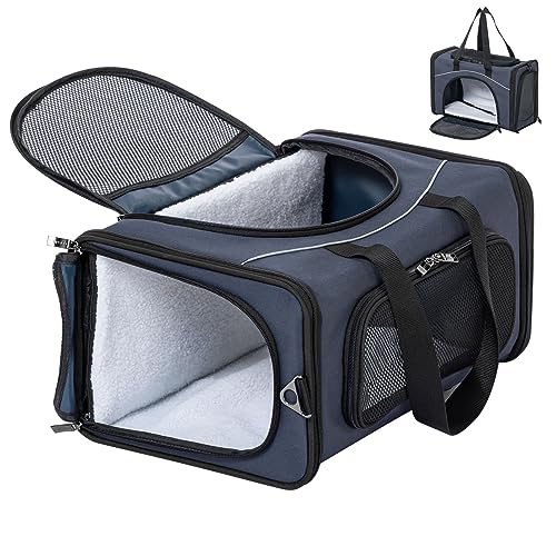 Petsfit Transporttasche Katze & Hundetasche Flugzeug | Flugtasche für Hunde & Transportbox Katze | Flugtaugliche Haustiertasche | Sicherer Transport in Auto, Flugzeug und Bahn, M/Blau