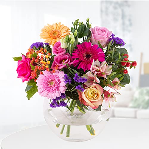 Blumenstrauß Kunterbunt, Rosen, Inkalilien, Gerbera, Lisianthus und Strandflieder, Geschenkidee für jeden Anlass