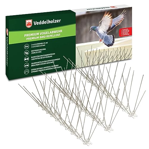 Veddelholzer Premium Universal 3 Meter Edelstahl Vogelabwehr Taubenabwehr Balkon-Taubenschutz Vogelabwehr Spikes mit Sollbruchstellen & Klicksystem Vogelschutz Fenster Taubenspikes Fenster, Dachrinne