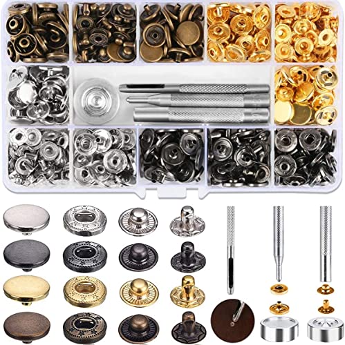 120 Sets Druckknopf Kupfer Druckknöpfe Bronze Kleidung Snaps Taste mit Fixierwerkzeug Kit für Leder Handwerk Jacke Brieftasche Handtasche (12.5 mm)