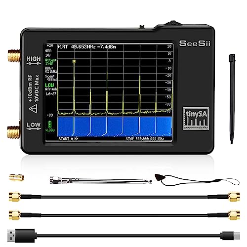 Seesii TinySA Spektrumanalysator, 2,8'' Spectro-Analysator 100kHz-960MHz Eingang MF/HF/VHF/UHF, Signalgenerator mit Touchscreen mit ESD-Schutz