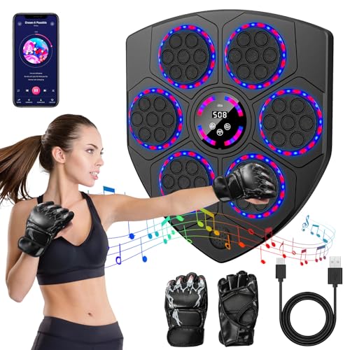 EagerMinds Music Boxing Machine, LED Smart Musik Boxmaschine mit 9 Geschwindigkeiten, 9 Trainingsmodi, Automatische Zählung, Unterstützt Bluetooth, Wandmontiertes Boxziel für Erwachsene Kinder