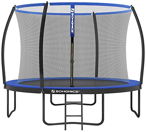 SONGMICS Trampolin Ø 305 cm, Gartentrampolin für Kinder mit Sicherheitsnetz, 180 cm hohe Gebogene Stangen, Randabdeckung, Leiter, Stahlrahmen, TÜV Rheinland GS-Zertifikat, schwarz-blau STR10BK