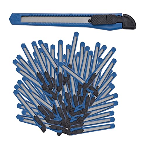 Relaxdays, blau Cuttermesser 100er Set, sicheres Einrasten, 9mm Abbrechklingen, Messer für Kartons & Tapete, zum Basteln, Stahl, PP, Standard