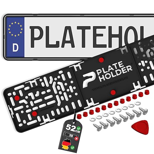 PLATEHOLDER® rahmenlose Kennzeichenhalter Premium | Nummernschildhalterung Auto | Nummernschildhalter | Kennzeichenhalterung für Kfz Kennzeichen | Halterung Autokennzeichen 520x112mm