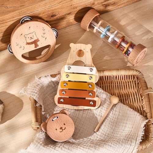 Youuys Montessori Spielzeug Musikinstrumente für Baby aus Holz,Musikspielzeug für Babys ab 1 Jahre(4PCS)