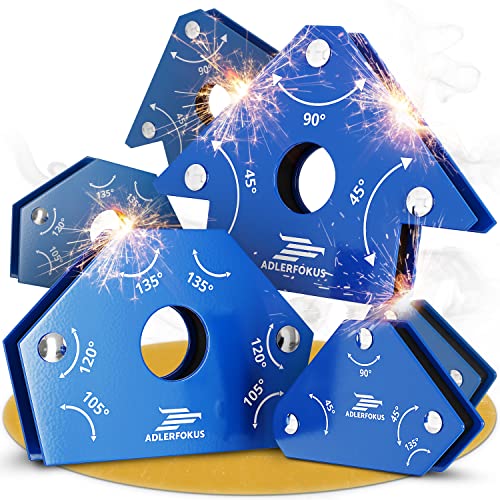 Adlerfokus 6x Schweißmagnet Set [KRAFTVOLL] Schweißwinkel Set mit 11,3 KG / 4 KG Haftkraft - Magnetwinkel mit 30°, 45°, 60°, 75°, 90°, 135° - Schweißzubehör Winkelmagnet zum Heften