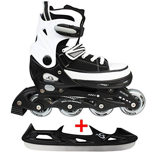 Cox Swain Sneak 2in1 größenverstellbare Kinder Inline Skates und Schlittschuhe mit PU Gummirollen sowie ABEC 5 Kugellagern: black - L (40-43)