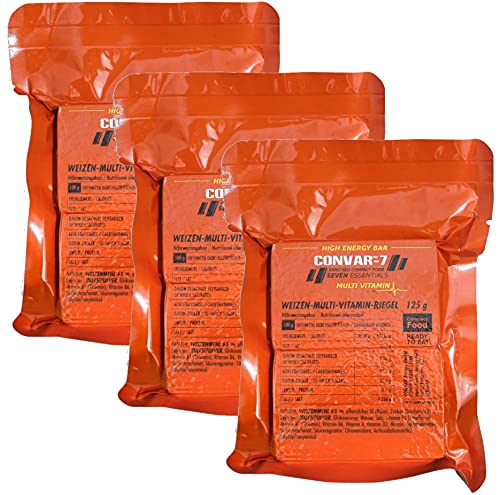 CONVAR - 7 - High Energy Bar Multi Vitamin, benutzbar als Notvorrat, Notverpflegung, Notration, für Outdoor Aktivitäten, Krisenvorsorge - wertvolle Inhaltsstoffe - kompakte Verpackung - 3 x 125g