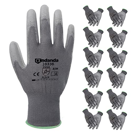 ANDANDA Arbeitshandschuhe, Arbeitshandschuhe Herren Damen mit Polyurethan(PU)-Beschichtung für Montagearbeit，Mechaniker, Gartenarbeit und Bauarbeiten,Gr. 10, 12 Paar