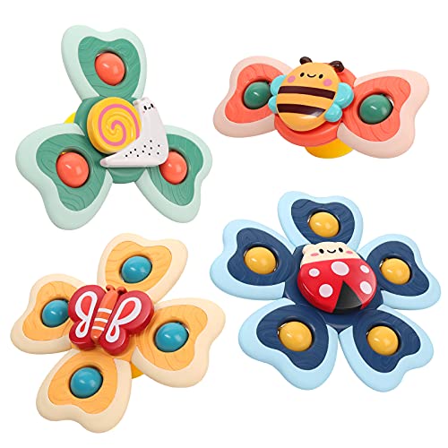 Vanmor Saugnapf Spinner Spielzeug für Baby, 4Pcs Fidget Spinner Spinning Top Saugspielzeug für Bad Fenster Hochstühle Flugzeug Reise, sensorische Spielzeug für Kleinkinder 1-3 Geburtstagsgeschenk