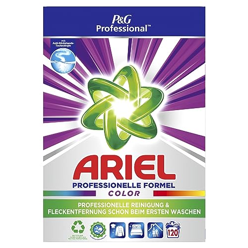 Ariel Professional Color Waschpulver, 120 Waschladungen, 7.8Kg, Ausgezeichnete Fleckentfernung schon ab der ersten Wäsche, professionelle Formel für den professionelen Einsatz