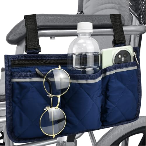 QUCUMER Rollstuhltasche für Armlehne Armlehnentasche seitlich Rollstuhlsack mit Reflektierenden Streifen Seitentasche rollstuhl Taschen Aufbewahrungstasche für Rollstuhl hinten für Rollstühle