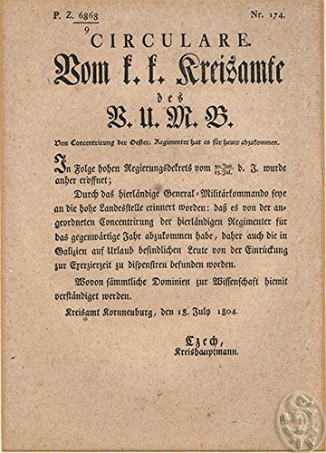 Circulare. Vom k.k. Kreisamte des B. U. M. B. Kreisamt Kornneuburg, den 18. July 1804.