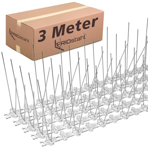 PRIOstahl Taubenabwehr Taubenspikes Vogelabwehr mit Kunststoffgrundplatte 2-reihig 3 Meter (6 x 0,50cm Spikes) Vogelschutz Abwehr für Balkon Dach Fenster UV-Beständig & rostfrei Edelstahl V2A