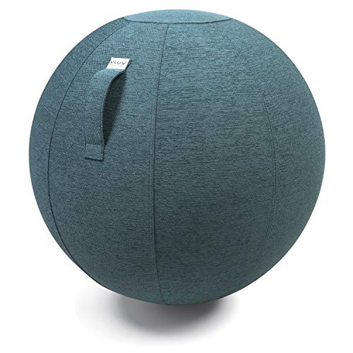 VLUV STOV Stoff-Sitzball, ergonomisches Sitzmöbel für Büro und Zuhause, Farbe: Petrol (blau-grün), Ø 70cm - 75cm, hochwertiger Möbelbezugsstoff, robust und formstabil, mit Tragegriff