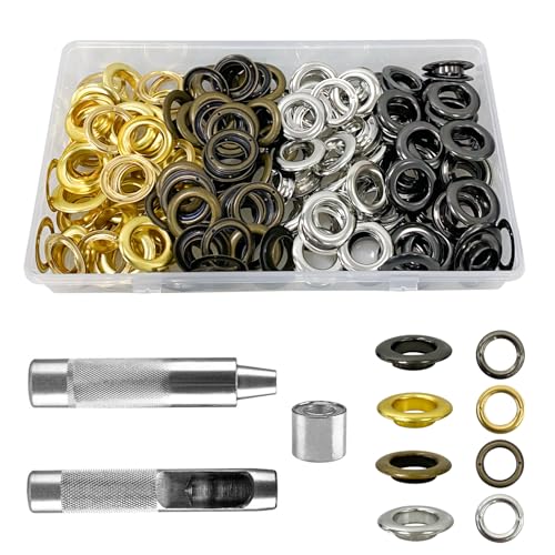 Grommet Werkzeug Kit 14 mm Tülle Ösen Scheiben Ösenzange Set 120 Stück Grommet Einstell Werkzeug und 120 Stück Grommet Ösen mit Aufbewahrungsbox