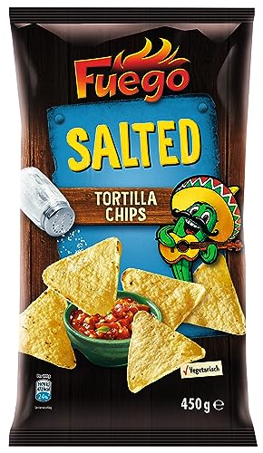 Fuego - Tortilla Chips Salted | Gesalzene mexikanische Tortillachips | Knuspriger Snack aus Maismehl | 450 g im Beutel