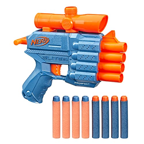 NERF Elite 2.0 Prospect QS-4 Blaster, 8 NERF Elite Darts, 4-Dart Blaster, fest angebrachtes Zielfernrohr, Mehrfarbig